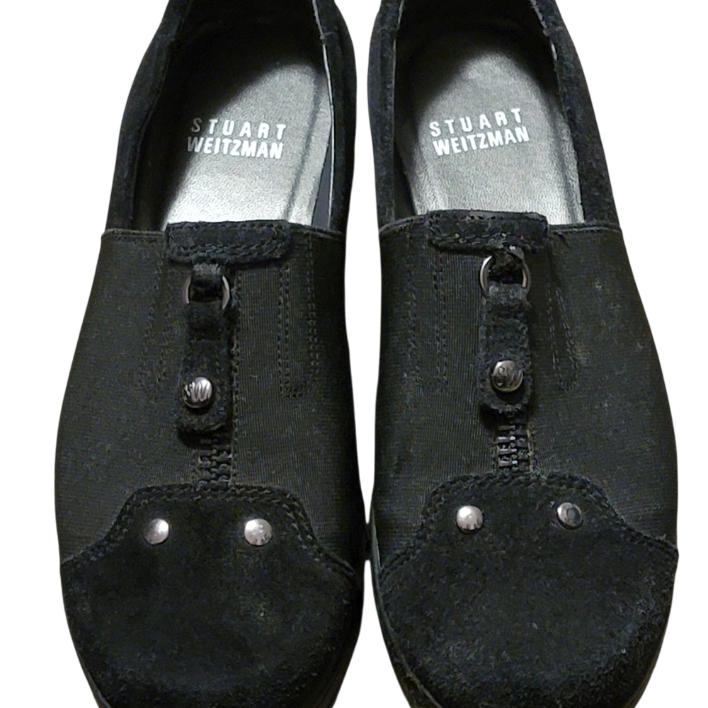 Stuart Weitzman Womens Size 4 1/2 Suede Slip On Stretch Shoes  Black